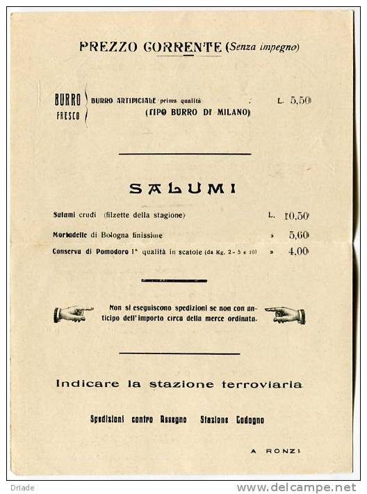 CARTOLINA FORMATO PICCOLO DOPPIA PUBBLICITà CASEIFICIO A. RONZI CODOGNO LODI ANNO 1917 - Lodi