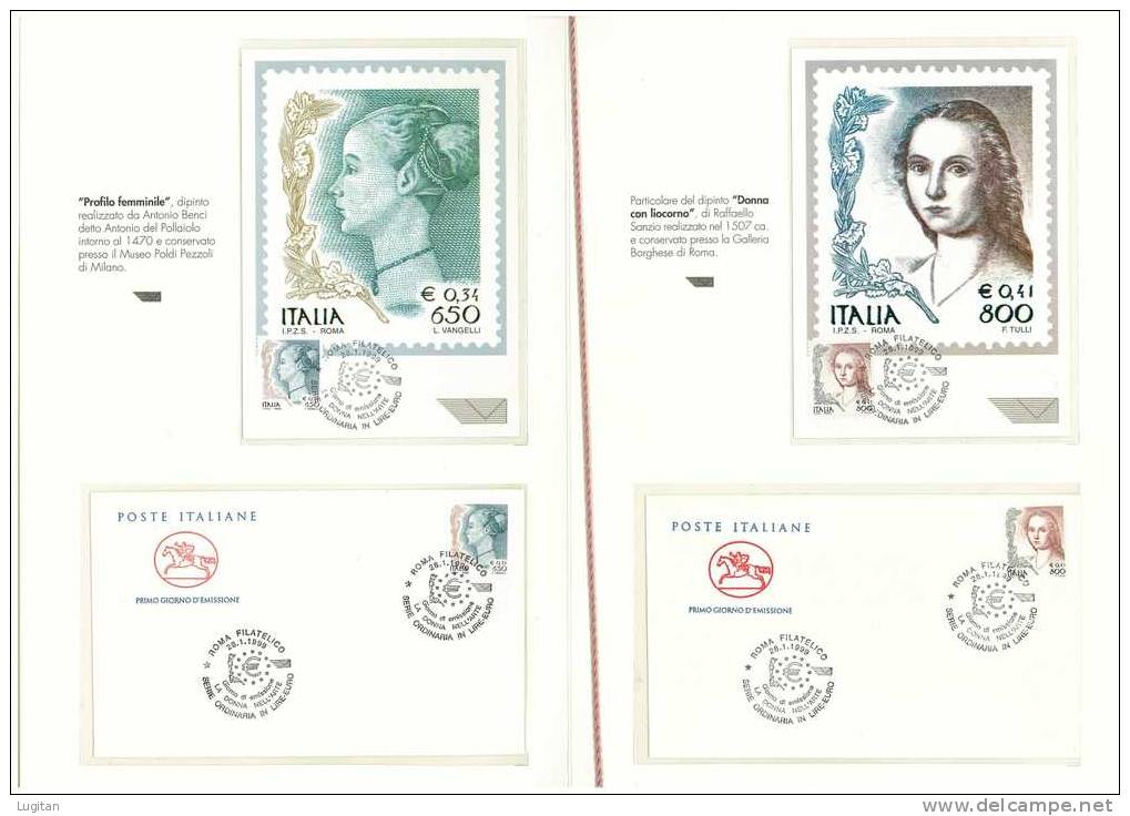 Filatelia - ITALIA REPUBBLICA - FOLDER - LA DONNA NELL'ARTE  - VERSIONE IN LIRE - EURO  -  ANNO 1999 - Presentation Packs