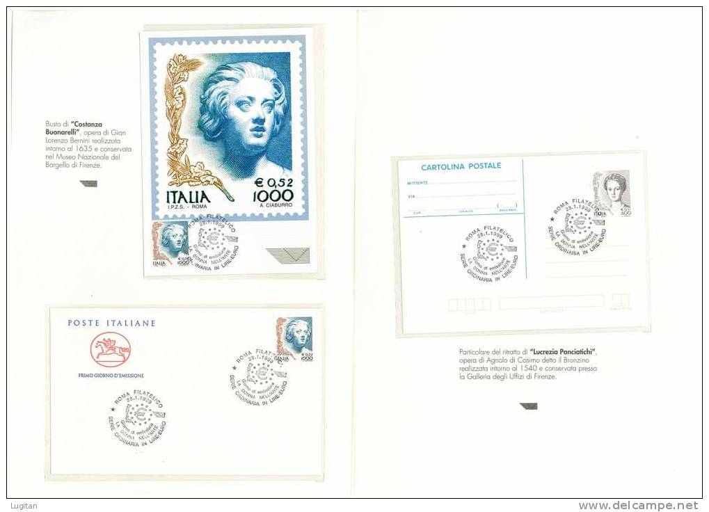 Filatelia - ITALIA REPUBBLICA - FOLDER - LA DONNA NELL'ARTE  - VERSIONE IN LIRE - EURO  -  ANNO 1999 - Folder