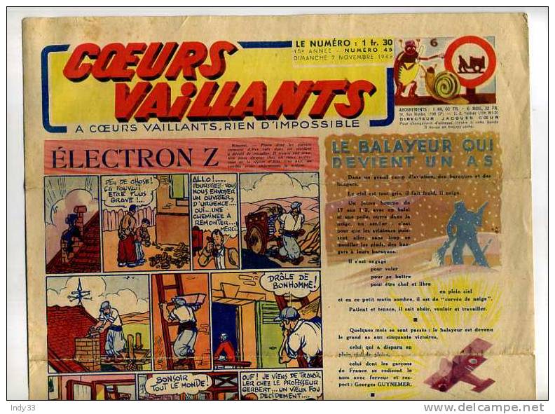 - COEURS VAILLANTS  N°45  NOV.  1943 AVEC TINTIN : "L´ETOILE MYSTERIEUSE"  EN FEUILLETON - Tintin