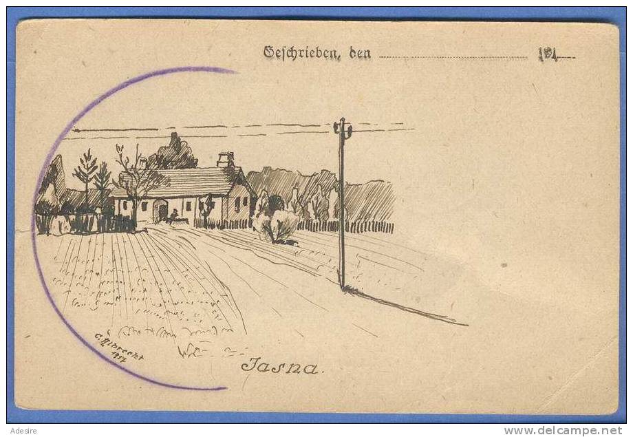 Feldpost 1917, Feldpostkarte JASNA GORA 1917 Polen, Handzeichnung - Polen
