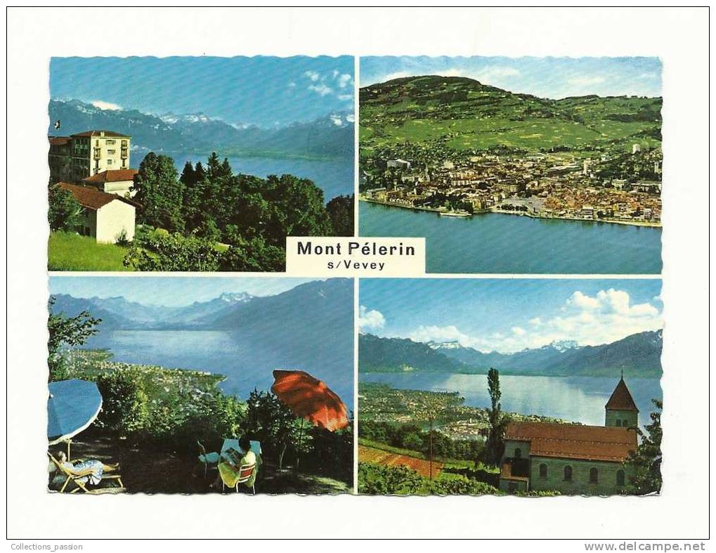 Cp, Suisse, Chardonne, Mont-Pèlerin S/ Vevey, Multi-Vues,  Voyagée 1967 - Chardonne