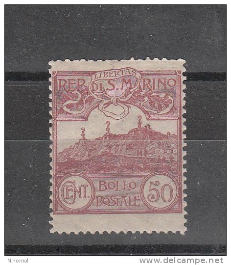 San Marino   -   1921.  Vedute  50 C.  Nuovo Illinguellato, Molto Bella  Centratura. MNH - Neufs