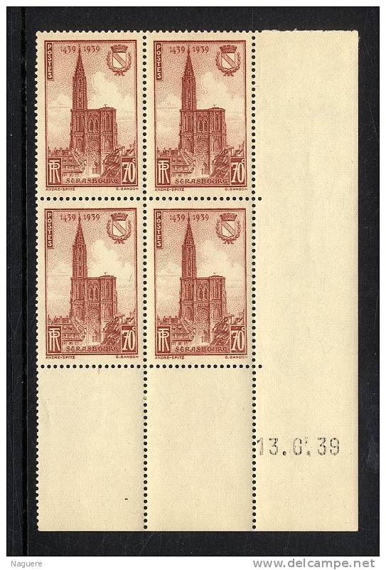 STRASBOURG   70 C   BRUN ROUGE  -  Y & T N° 443  -  COINS DATES  13 01 39  -  SANS TRACE DE CHARNIERE - 1930-1939