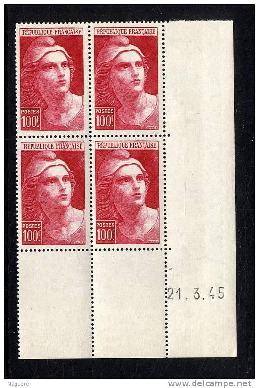 MARIANNE DE GANDON   100 F   -  Y & T N° 733  -  COINS DATES  21 3 45  -  SANS TRACE DE CHARNIERE - 1930-1939