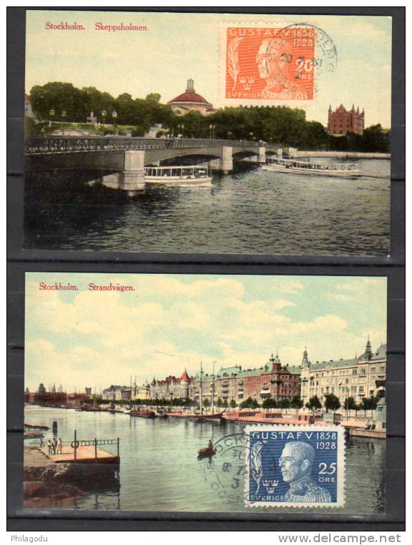 1928  ==  70 Ans Du Roi  Gustave V Sur 5 Cartes Vues De Stockolm,   TRES JOLI  VERY NICE - Covers & Documents