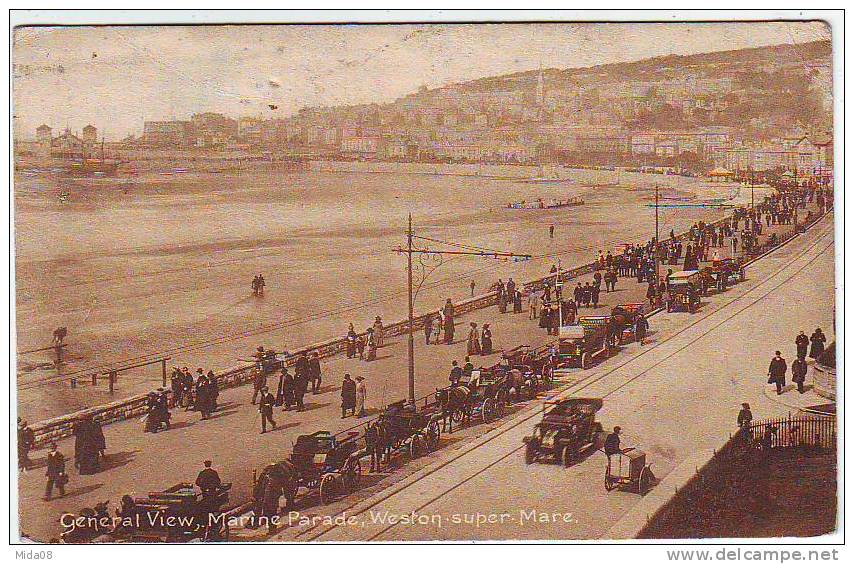 GENERAL VIEW. MARINE PARADE . WESTON SUPER MARE. ANIMATION. VOITURES. - Weston-Super-Mare