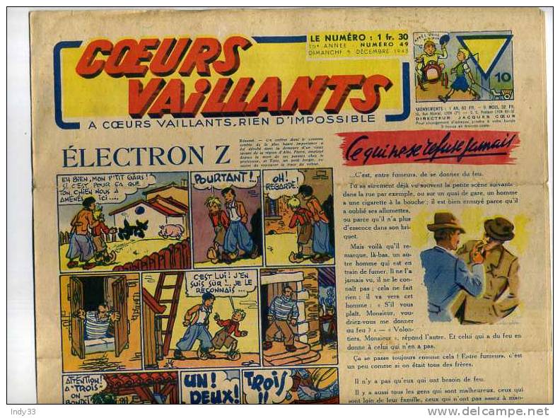 - COEURS VAILLANTS  N°49  DEC.   1943 AVEC TINTIN : "L´ETOILE MYSTERIEUSE"  EN FEUILLETON - Tintin