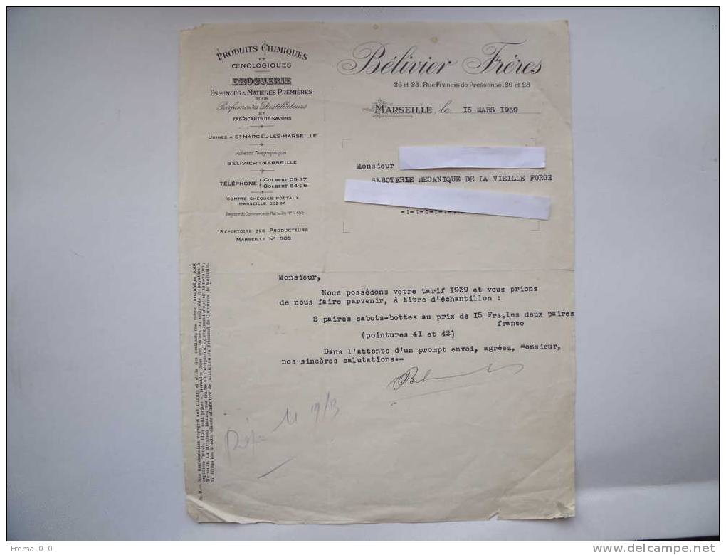 MARSEILLE (13): Produits Chimiques Et Oenologiques - 1939 - Correspondance Manuscrite - BELIVIER Frères - Collections