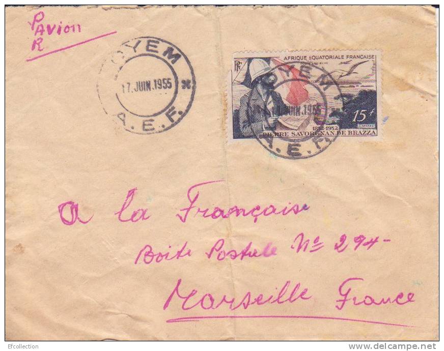 MARCOPHILIE - OYEM - GABON - 1955 - COLONIES - A.E.F - PA N°55 - AVION - LETTRE - Other & Unclassified