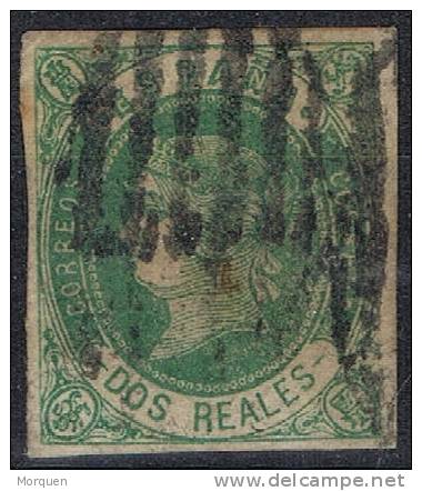 España, Sello 2 Reales 1862, Verde Oscuro. Edifil Num 62 A º - Usati