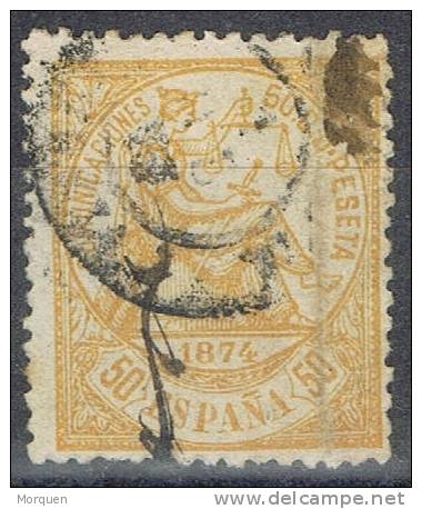 España, 50 Cts Alegoria Justicia 1874 Amarillo Naranja , Num 149 A  º - Used Stamps