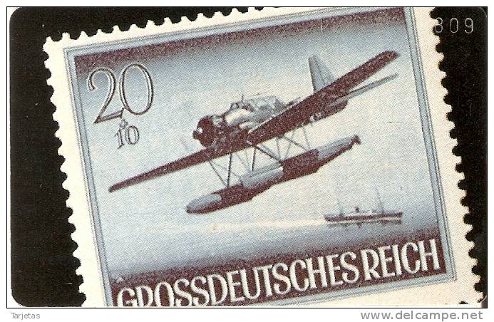 TARJETA DE ALEMANIA CON UN SELLO  DE UN HIDROAVION (STAMP) NUEVA-MINT  (PLANE-AVION) - Francobolli & Monete