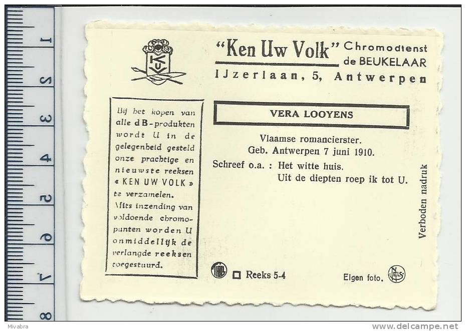 ANTWERPEN - VERA LOOYENS - SCHRIJFSTER - AUTEUR ROMANCIER  - CHROMO DE BEUKELAAR - De Beukelaer