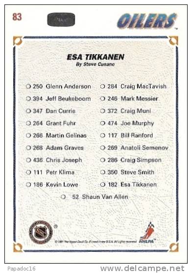 Carte / Card / Karte Hockey - Esa Tikkanen By Steve Cusano - Oilers - The Collector's Choice (Upper Deck N° 3) - [1991] - 1990-1999