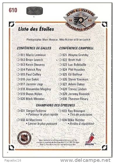 Carte / Card / Karte Hockey - NHL All Star Game 1992 - Mark Messier, Mike Richter & Brian Leetch (Upper Deck N° 610) - 1990-1999