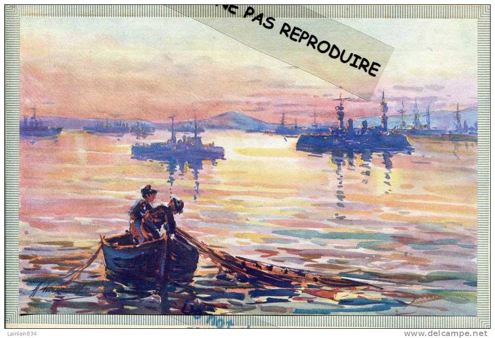 - TOULON - LA RADE - Plusieurs Bateaux De Guerre, Marins Avec Ponpon, D'après Tableau De ( ? ), Très Bon état. - Schiffe