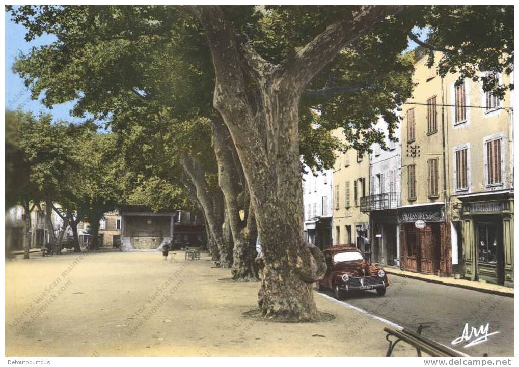 SALERNES Var 83 : Le Cours Et Le Kiosque ( Auto Peugeot 203  Commerce Chaussures Librairie Coiffeur - Salernes