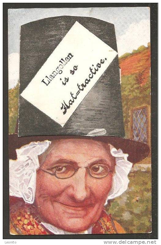 Llangollen Is So Hat=tracive Wales Walsh Woman Flap Novelty Card 1912 - Denbighshire