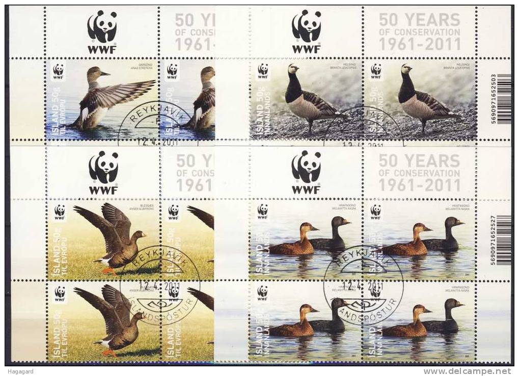 #Iceland 2011. WWF. Birds. Blocks Of 4. Cancelled (with Original Gum) - Gebraucht