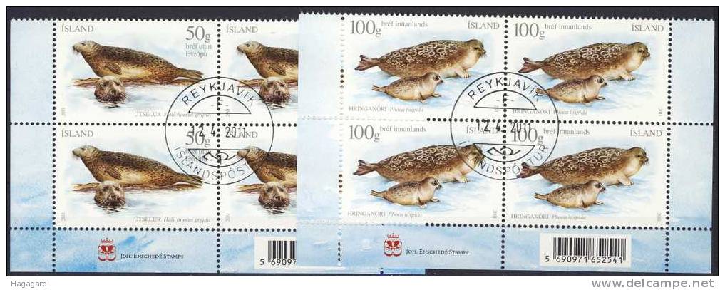 #Iceland 2011. Seals. Blocks Of 4. Cancelled (with Original Gum) - Used Stamps