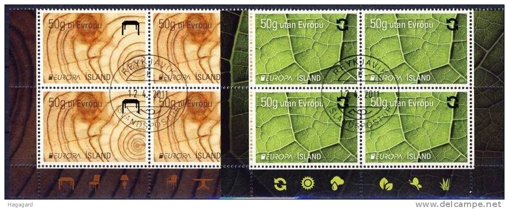 #Iceland 2011. EUROPE/CEPT. Blocks Of 4. Cancelled (with Original Gum) - Used Stamps