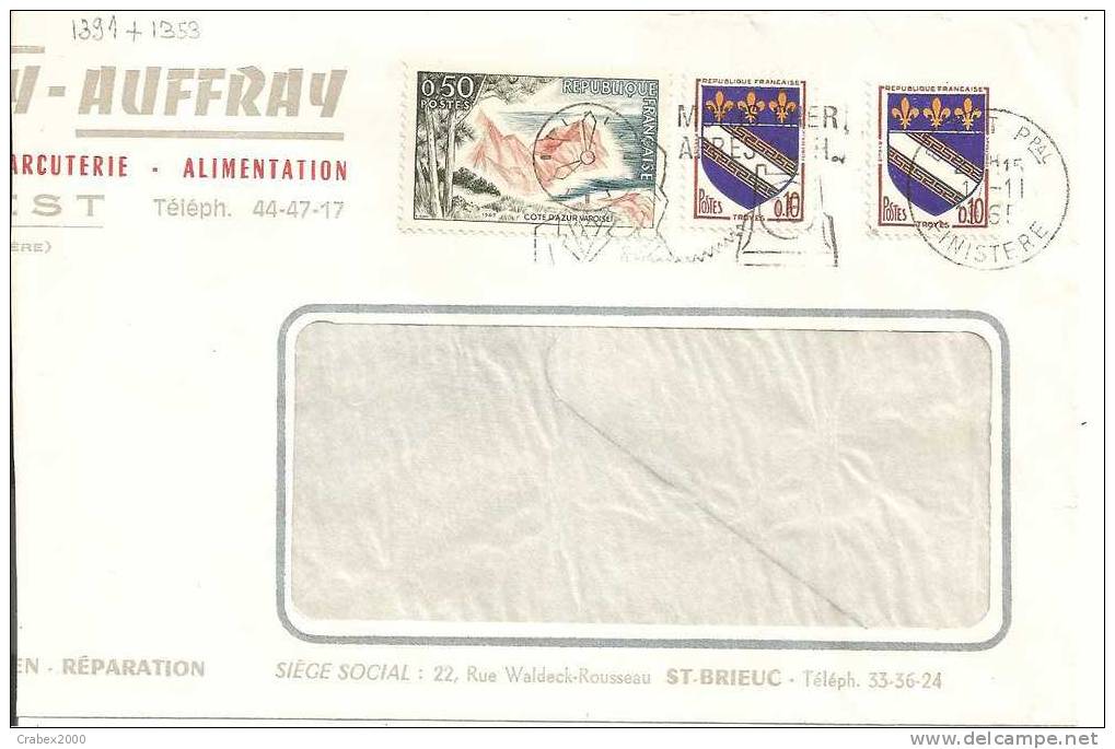 N° Y&t 1391 +  BREST     Vers   Le  17 NOVEMBRE 1965 - Storia Postale