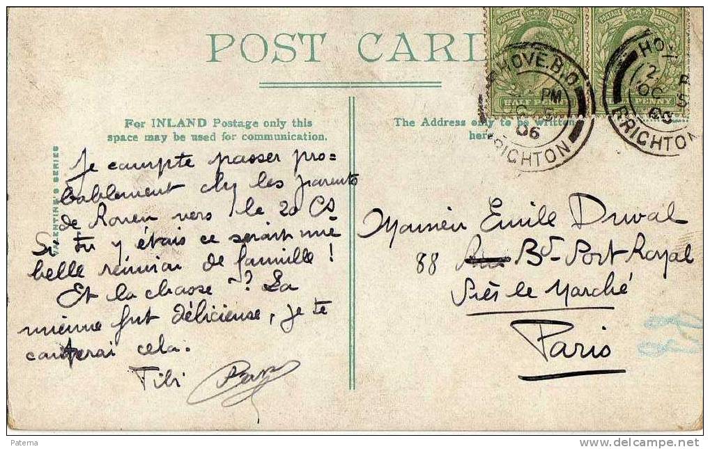 Postal , HOVE . B.O. BRICHTON, 1906, Inglaterra,  Post Card - Covers & Documents