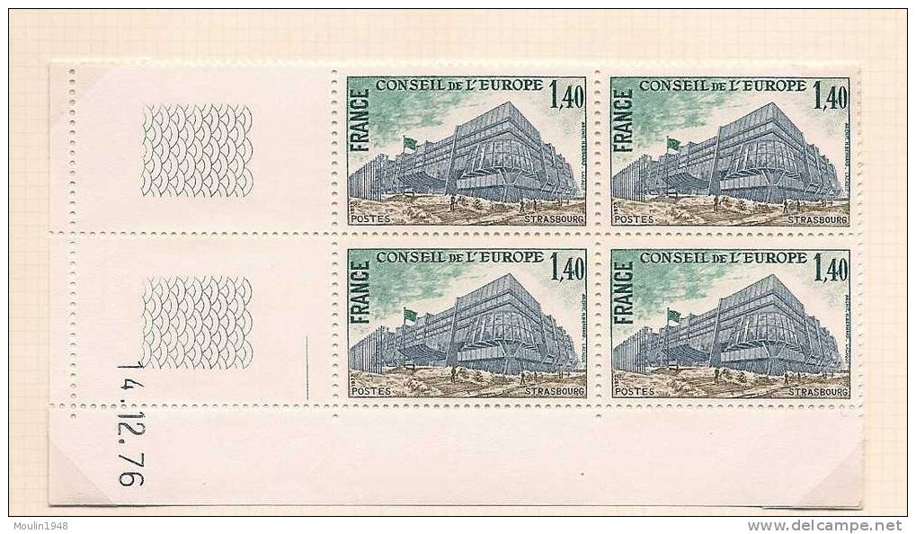 Bloc De 4  YT  55  Timbre Service    1,40  Fr   Conseil Europe Coin Daté  Du   14-12-76 - Precancels