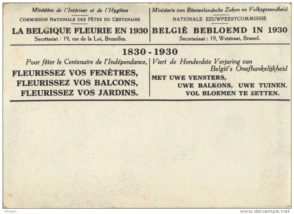 Carte Publicitaire - La Belgique Fleurie - Belgïe Bebloemd - 1830 - 1930 - Centenaire De L'Indépendance - Festivals, Events