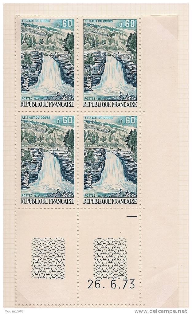 Bloc De 4  YT  1764   Saut Du Doubs   Coin Daté  Du  26-6-73 - 1970-1979