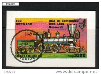 LABEL SWEDEN TRAINS 1976 ISO SVERIGE USA BICENTENNIAL 1776-1976 MS CTO Roosevelt DAKOTA, CHICAGO & N. WESTERN 1850 - Vignettes De Fantaisie