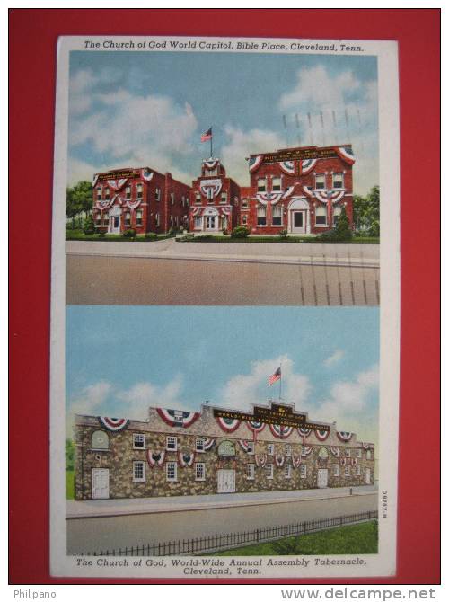 Cleveland Tn-- Multi View Church Ogf God, Flag Drapped Buuildings Vintage Wb 1949 Cancel    ---=========ref165 - Andere & Zonder Classificatie