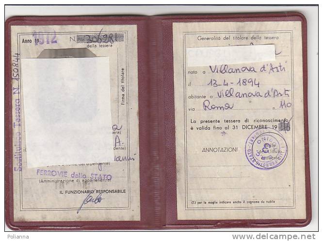 PO6627A# TESSERA MINIST.TRASPORTI E AVIAZIONE CIVILE - FERROVIE DELLO STATO 1972 - Europe