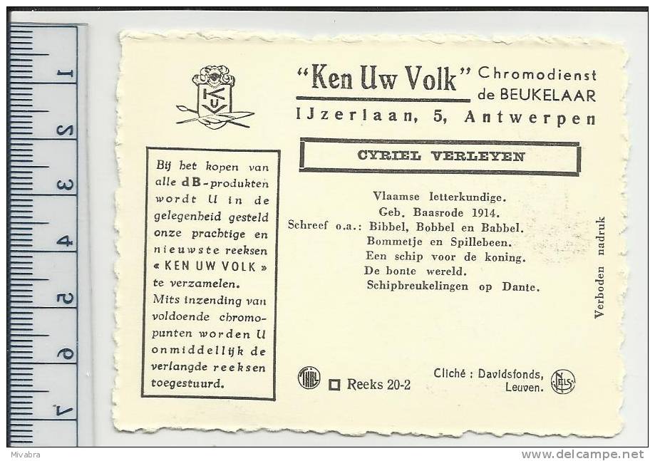 BAASRODE 1914  - CYRIEL VERLEYEN - AUTEUR - SCHRIJVER - LETTERKUNDIGE  - CHROMO DE BEUKELAAR - De Beukelaer