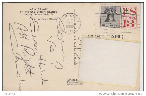 PO6786A# ISOLE VERGINI - ST.THOMAS - MAIN SQUARE - POST OFFICE - CUSTOM HOUSE - AUTO  VG 1969 - Isole Vergini Americane