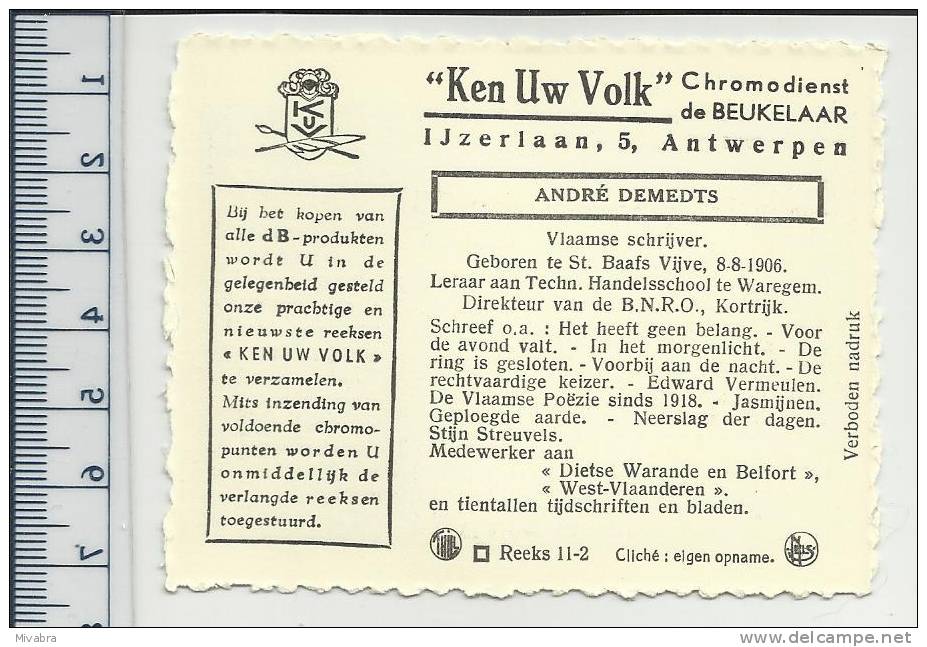 ST BAAFS VIJVE 1906 - ANDRÉ DEMEDTS - SCHRIJVER - Leraar Handelsschool WAREGEM - DIR. BNRO KORTRIJK  CHROMO DE BEUKELAAR - De Beukelaer