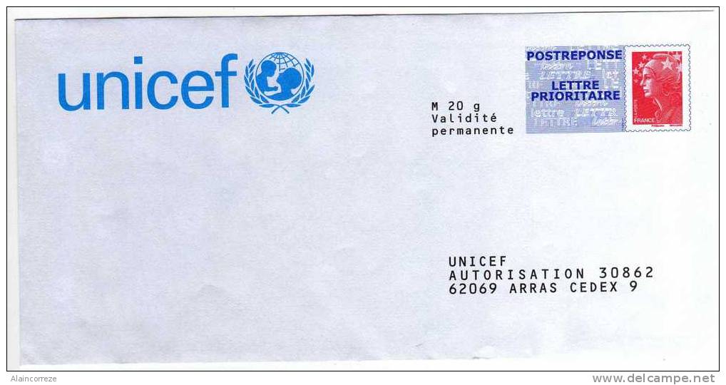 Entier Postal PAP Réponse POSTREPONSE Pas De Calais Arras UNICEF Autorisation 30862 N° Au Dos: 10P304 - Prêts-à-poster:Answer/Beaujard