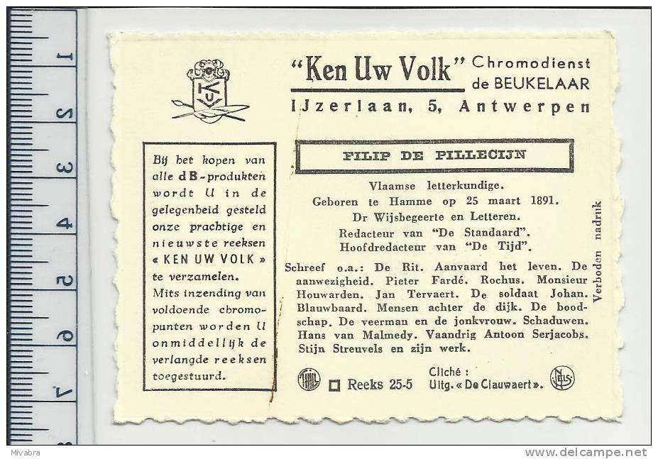 HAMME 1891 - FILIP DE PILLECIJN - AUTEUR - SCHRIJVER - LETTERKUNDIGE - CHROMO DE BEUKELAAR - De Beukelaer