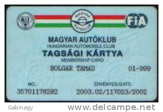 NO PHONECARD - HUNGARY - AUTOMOBILE CLUB MEMBERSHIP CARD - Non Classés