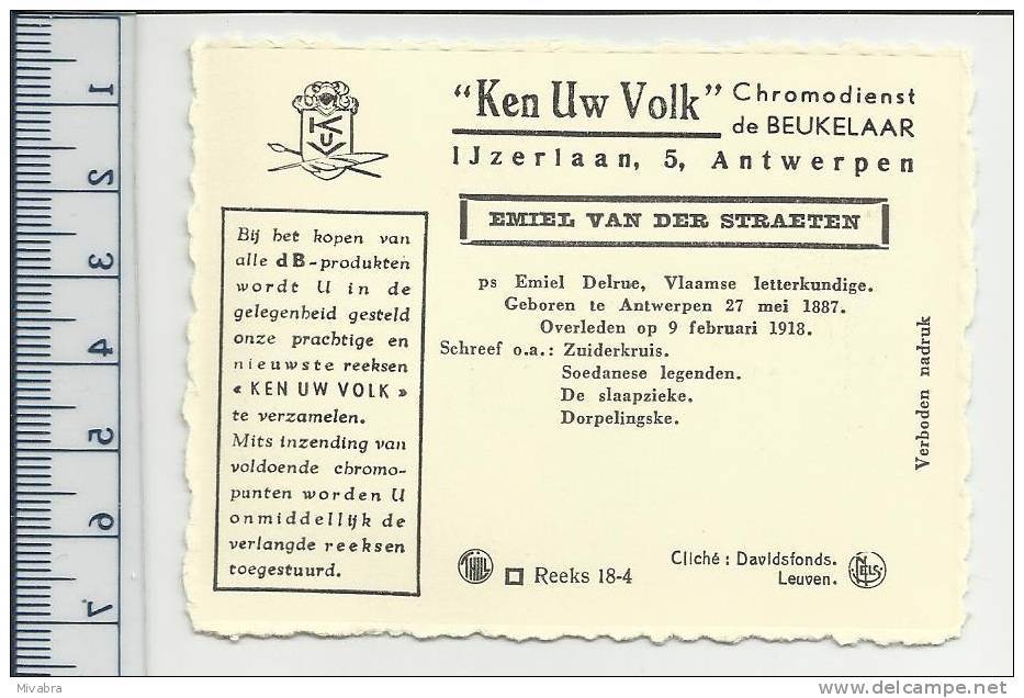 ANTWERPEN 1887-1918 - EMIEL VAN DER STRAETEN Pseud. EMIEL DELRUE - AUTEUR - SCHRIJVER  - CHROMO DE BEUKELAAR - De Beukelaer