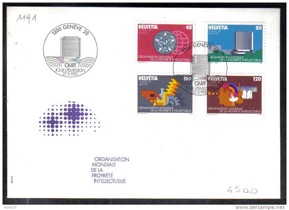VER1191 - SVIZZERA 1982 , Servizio Serie N. 457/460  Su FDC . OMPI - Dienstzegels