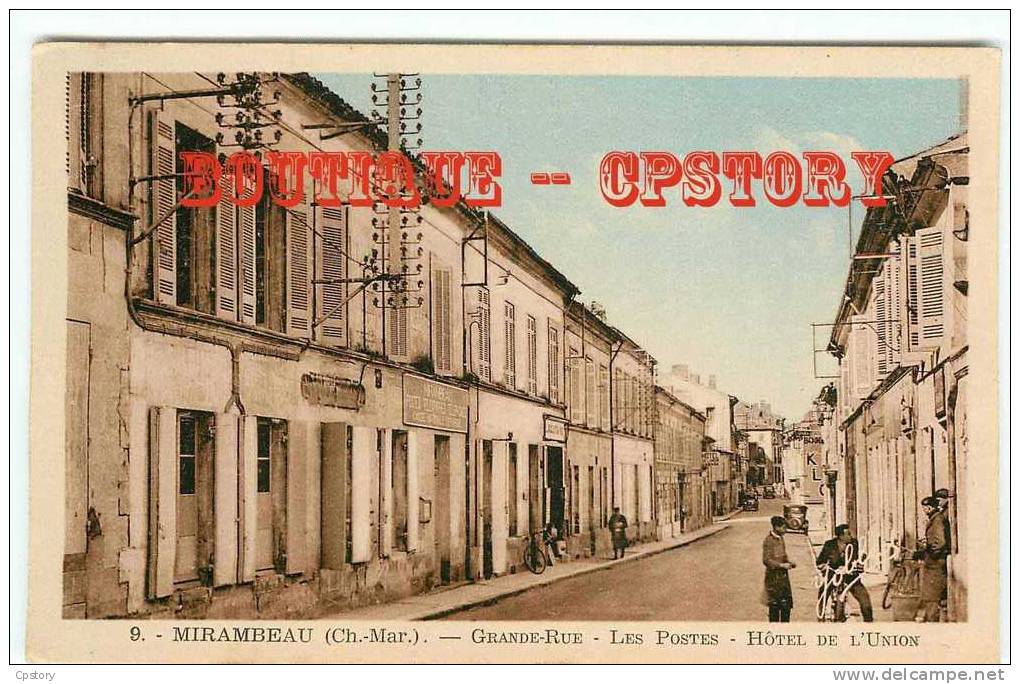 17 - MIRAMBEAU - La Poste Et L'Hotel De L'union Dans La Grande Rue - Dos Scané - Mirambeau