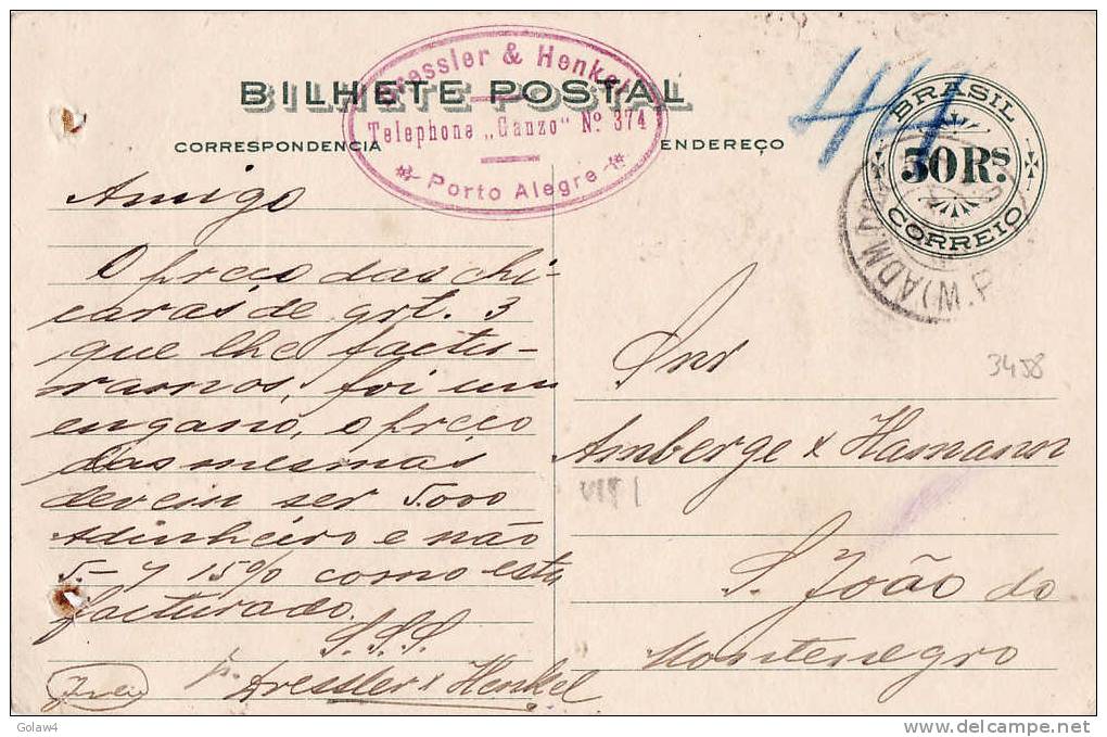 3458# BRAZIL EXPOSICAO NACIONAL 1908 Obl PORTO ALEGRE Sur ENTIER POSTAL BILHETE POSTAL BRESIL - Porto Alegre