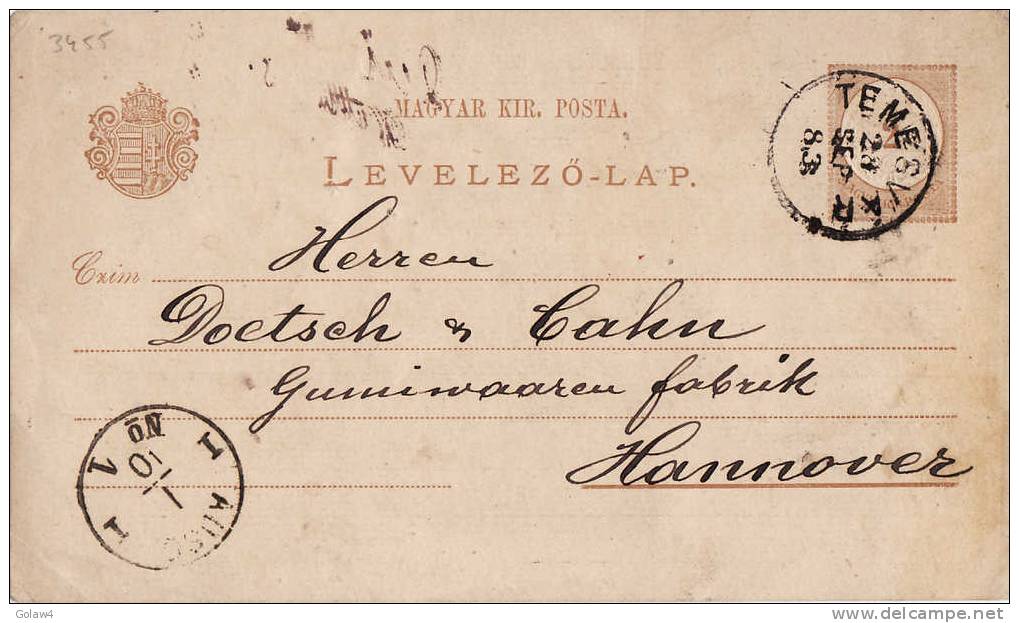 3455# ROUMANIE CARTE POSTALE MAGYAR KIR POSTA Obl TEMESVAR 1883 TIMISOARA ROMANIA HONGRIE - Poststempel (Marcophilie)