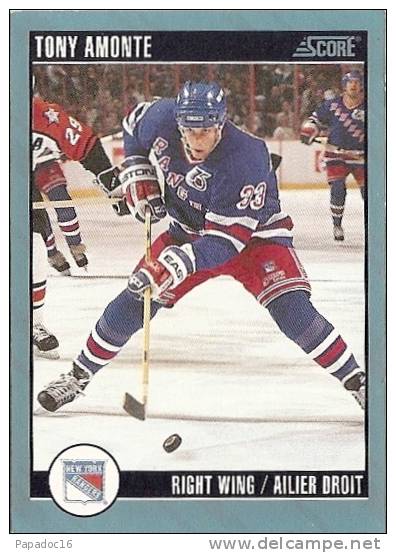 Carte / Card / Karte Hockey - Tony Amonte - Right Wing / Ailier Droit - New York Rangers (Score 92 N° 389) - 1990-1999