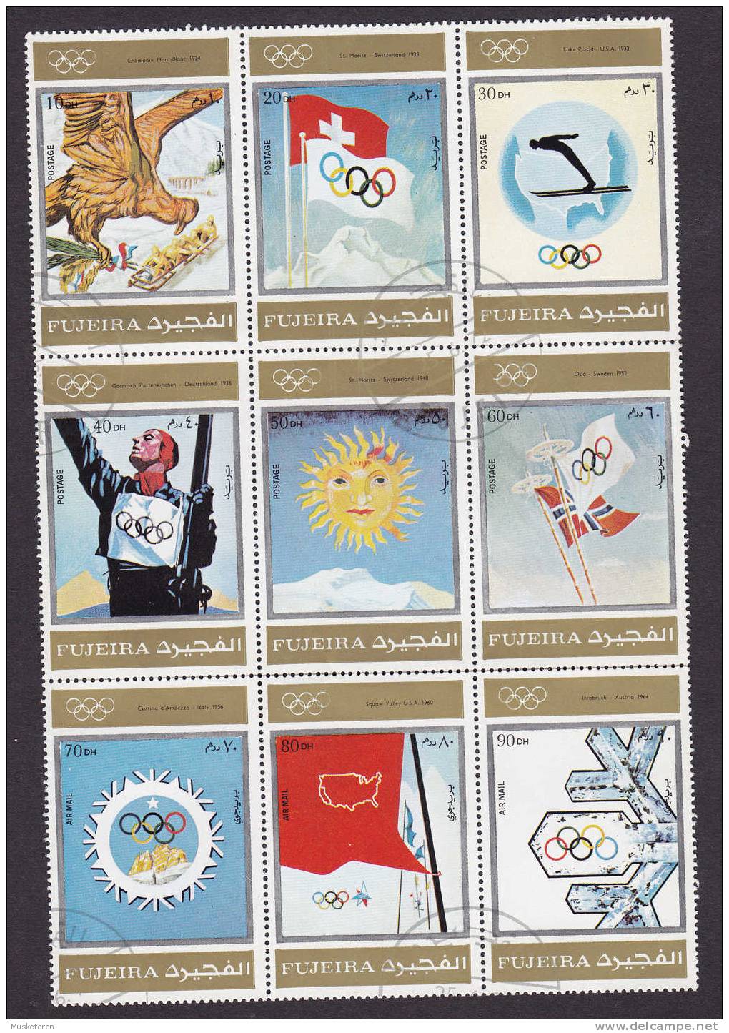 Fujeira 1972 Mi. 903-11 Olympic Games Olympische Winterspiele Werbeplakate 9-Block !! - Fujeira