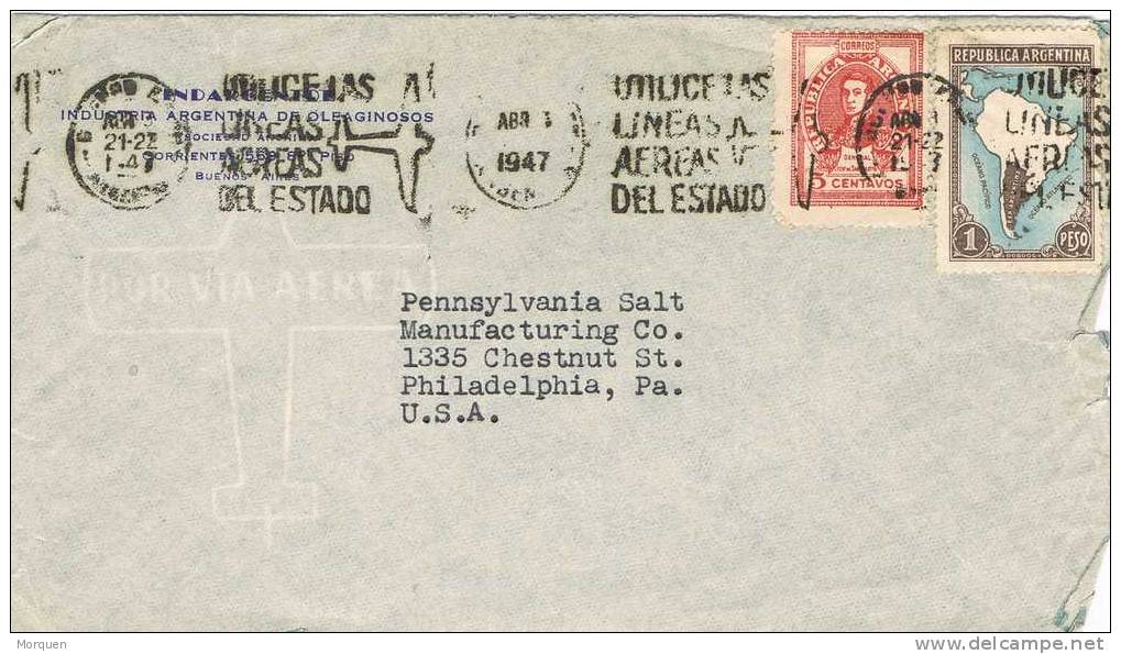 Carta Aerea BUENOS AIRES (Argentina) 1947. Lineas Aereas Estado. AVION - Briefe U. Dokumente