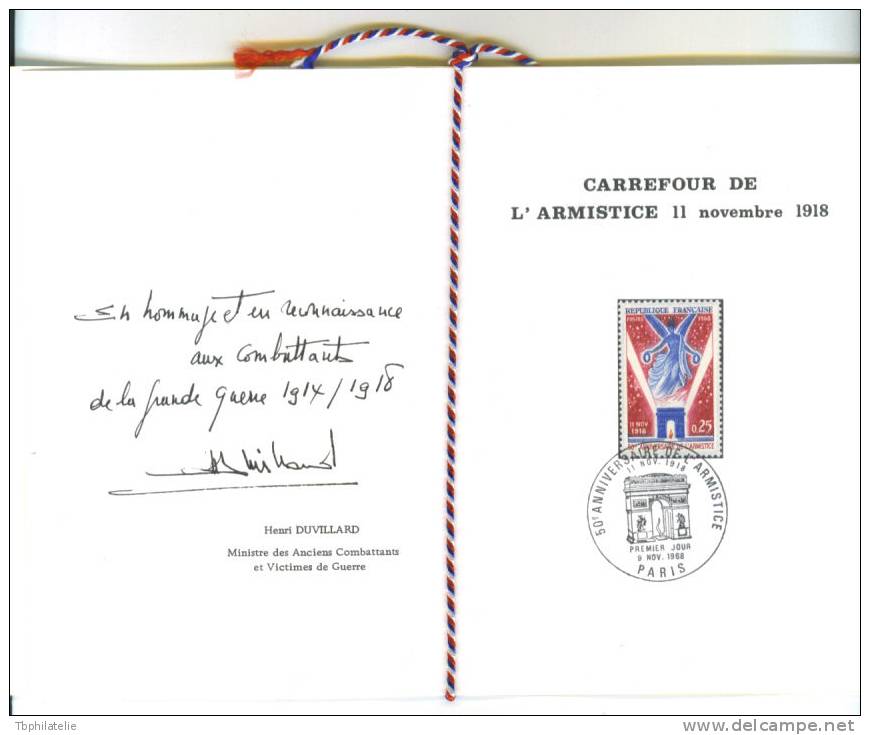 DOCUMENT FDC 50° ANNIVERSAIRE DE L´ARMISTICE 1918 (b) - 1960-1969