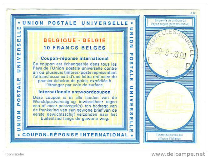 VEND COUPON-REPONSE INTERNATIONAL , BELGIQUE , BRUXELLES 20.9.73 , 10F - Internationale Antwortscheine